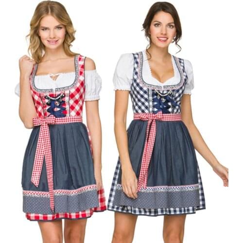 Lady Dirndl Carnival Oktoberfest Costume Alps Tavern Wench Waiter Plaid Outfit Cosplay Halloween Fancy Party Dress