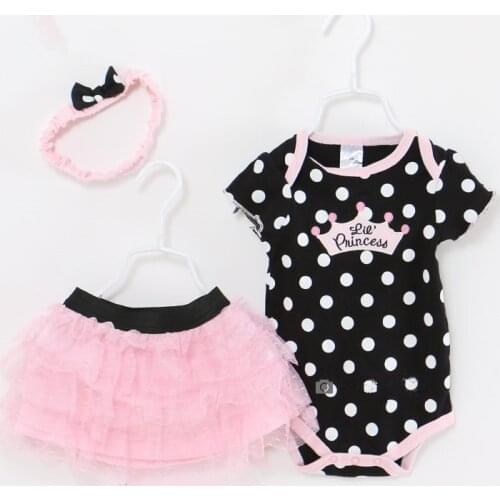 Summer Baby Girl Clothes Newborn 3-Piece Clothing Sets Kids Infant Outfits Suit Girls Bodysuit (Romper + Skirt + Headband)