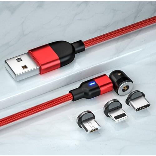 1M 2M Magnetic Charge cables with LED Indicator rotatable connector for Micro Type C ios devices charging USB cord