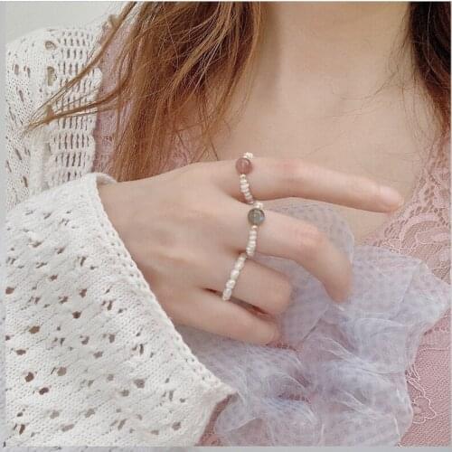 Fashion Mini Small Natural Freshwater Pearl Natural stone Rings for Women Jewelry for Women Gift