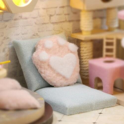 Dollhouse Cat Coffee Shop Kit LED Light Wooden 3D Puzzles Self Assembly