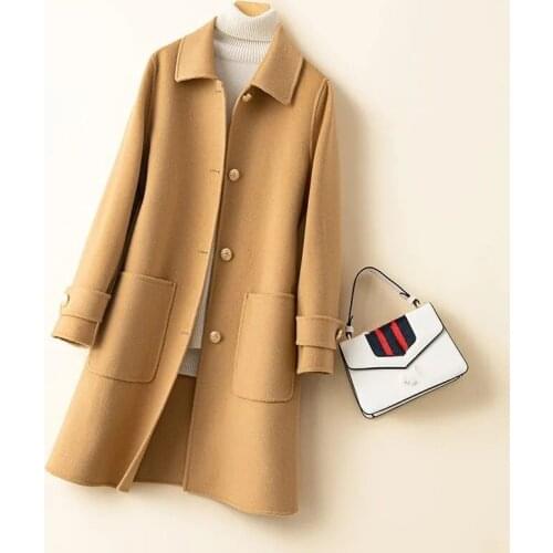 2021 New Wool Jacket Women Winter Coat Double-Sided Cashmere Long Coat Black Yellow Outerwear Korean Thick Warm Clothing