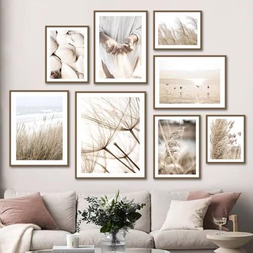 White Shell Beach Sand Hand Dandelion Reed Wall Art Canvas Painting Nordic Posters And Prints Wall Picture For Living Room Decor