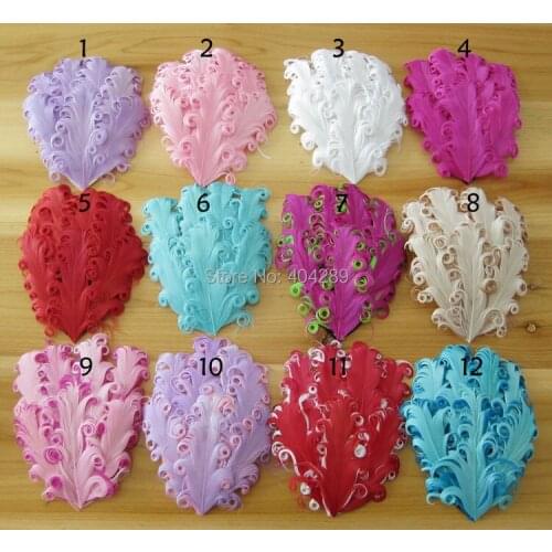 Wholesale 10pcs Curly Feather Pads,Nagorie Curled Feather Pad, Baby Headband Accessories,12 color for choose