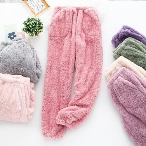 Autumn Winter flannel sleep bottoms women winter keep warm home trousers casual pyjamas women sleep pants trousers