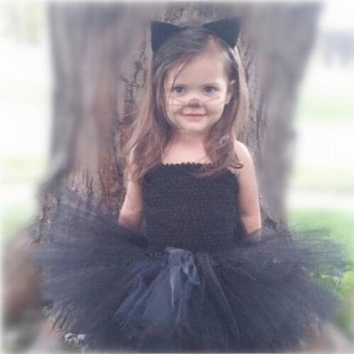 Cute Girls Black Cat Animal Tutu Dress Kids Fluffy 2Layers Corset Tulle Ballet Tutus with Hairbow Children Party Cosplay Dresses