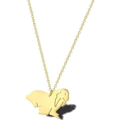 RIR Simple Sea Animal Ocean Arctic Animal Gold Silver Color Jewelry Walrus Necklace Sea Lion Charm Pendant Gifts For Women