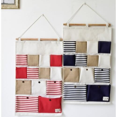 Hanging Storage Bag Wall Mounted Wardrobe Sundries Hanging Bag Container Fabric Cotton Pouch Cosmetic Toys Organizer