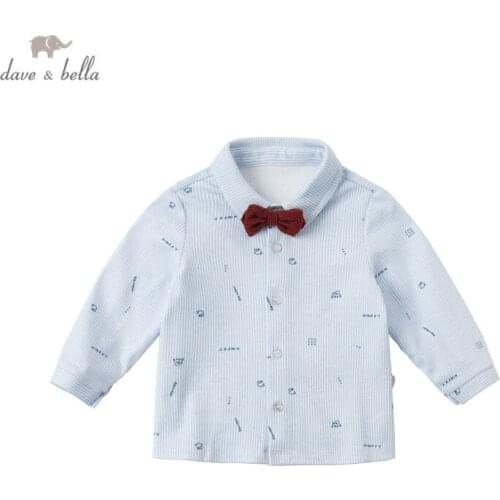DB16700 dave bella spring fashion baby boys striped print removable bow shirts infant toddler tops children high quality clothes