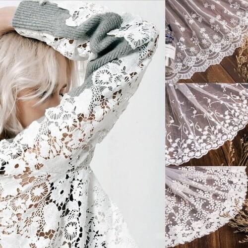 DIY Garment Curtains Accessories 1Yard White Lace Fabric 32cm Width Cotton Embroidered Sewing Supplies Ribbon Lace Trim Dress