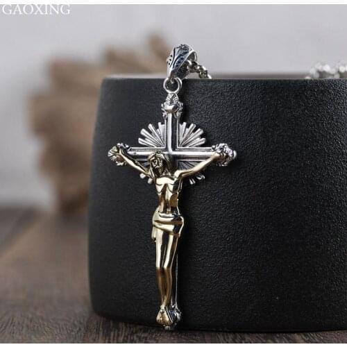 S925 Silver Retro Craft Thai Silver Christian Jesus Cross Pendant Fashion Silver Necklace Pendant