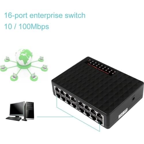 Kebidumei 16 Ports Fast Ethernet LAN RJ45 Network Switch Switcher 10/100Mbps Hub for Desktop PC with EU/US Adapter
