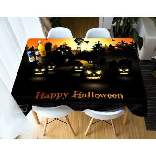 3D Pumpkin Lantern Pattern Tablecloth Waterproof Thicken Rectangular and Round Table Cloth for Halloween