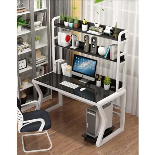 Computer desk desk household desk bookshelf integrated simple toughened glass computer desk office learning writing desk