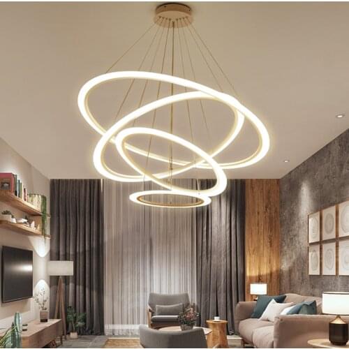 LED Modern Chandelier With Remote Control For Living Room Dining Bedroom Home Hotel Office White Design Circle Ring Pendant Lamp