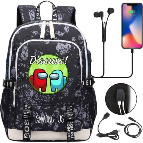 Among Us Impostor Primary Students Book Bag USB Charging Laptop Backpack Women Men Daily Travel Backpack Teenager Mochila