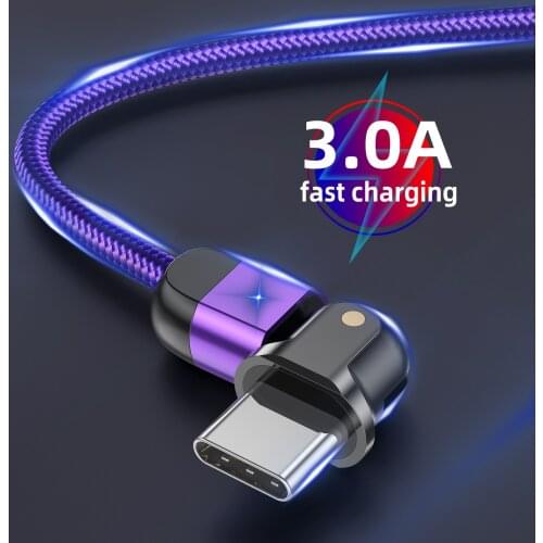 USLION 180 Rotation Mobile Phone Data Cable Cable Type C USB Cable USB C 3A Fast Charging QC 3.0 For Samsung Xiaomi Huawei