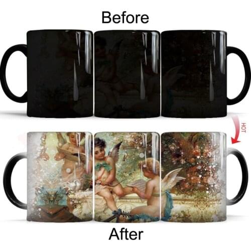 Vintage European Classical Angel 11oz Magic Creative Color Changing Ceramic Tea Coffee Mug Cup
