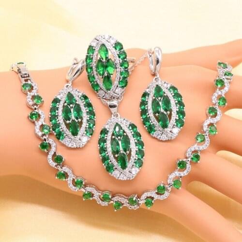 XUTAAYI 4 Pcs New Fashion CZ Necklace Earring Bracelet and Ring Sets Famous Brand Jewelry sets Womens Accessories W-001
