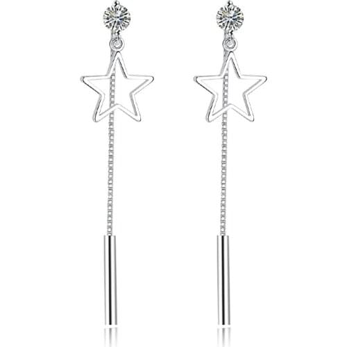 925 Sterling Silver Fashion Little Lucky Star Design Long Stud Earrings for Women Jewelry Valentines Day Gift Wholesale