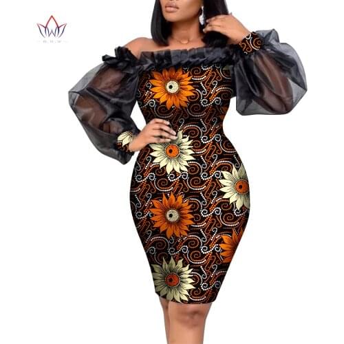 Custom African Print Pencil Dresses for Women Dashiki Dress Sexy Party Dress Wear Plus Size Dress Dashiki Ankara Wax WY8256