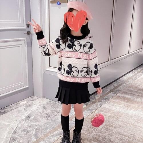 Disney Winter Girls Sweater Catoon Mickey Children Warn Clothes Kids Pullover Mink Wool Jumper