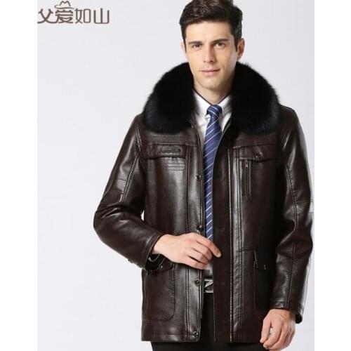 Winter thickening motorcycle leather jacket men jaqueta de couro masculino plus velvet large fur collar leather jackets mens