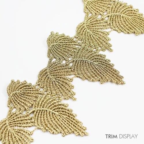 Gold Metallic Embroidered Venise Leaf Cord Lace Ribbon Applique Scrapbooking Trim Embellishment Sewing aviamentos 2yard/T830