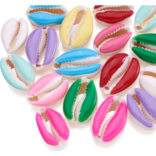 100pcs Cowrie Shell Beads with Enamel No Hole/Undrilled Mixed Color For DIY Jewelry Accessories Making Necklaces Bracelets