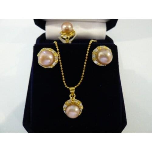 2 colors wholesale latest fashion pink/brown shell pearl new design earrings pendant necklace & ring(#7.8.9) jewelry set