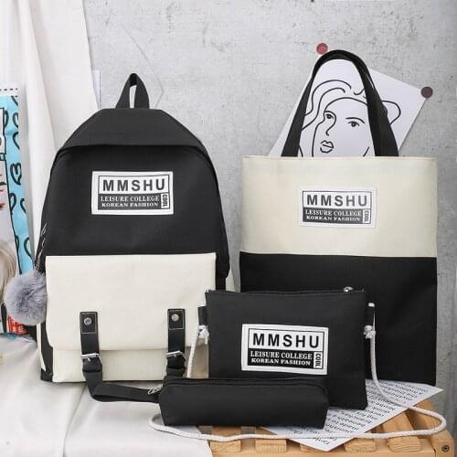 2020 4Pcs/set Backpacks Women Canvas School Bags For Teenager Girls Laptop Backpacks College Travel Book Bags Students Back Pack