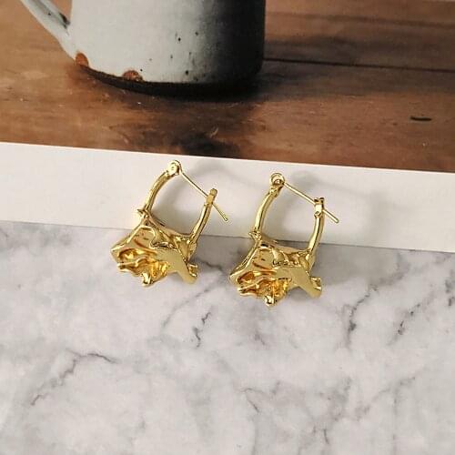 In 2021 Simple jewelry Solid Wrinkled Hoop Trend Earrings Women Chic Abstract Irregular Retro Stud Earrings Jewelry