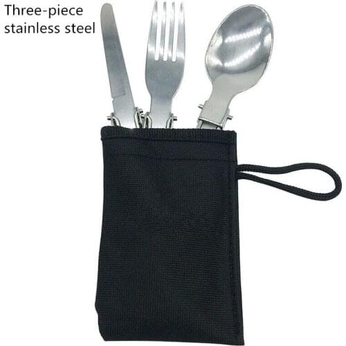 3 In 1 Multi-function Folding Durable Outdoor Travel Picnic Tableware Three-piece Stainless Steel tableware sets