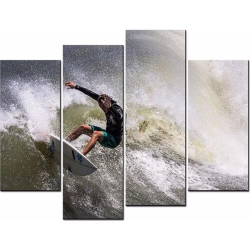 4 Panels Framed People surf Painting Canvas Wall Art Picture Home Decoration Living Room Canvas Print Modern Painting/10Y-17