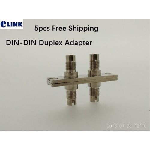 5 pcs DIN-DIN duplex fiber adaper metal housing silver optical fiber DIN coupler ftth dx connector SM MM free shipping ELINK