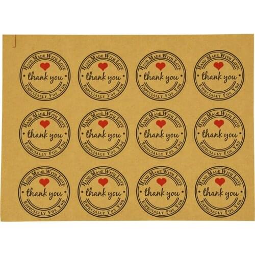 60pcs Thank You Sticker With Red Heart Kraft Paper Handmade Labels Sticker For Business Envelope Sealing Stationery Sticker
