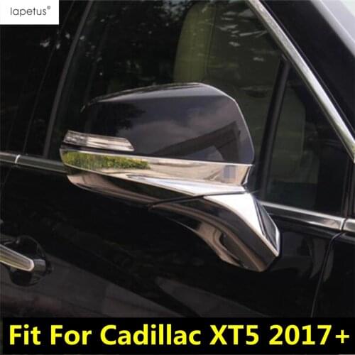 Lapetus Accessories Fit For Cadillac XT5 2017 - 2020 Chrome Door Side Rearview Mirror Strip Protector Molding Cover Kit Trim