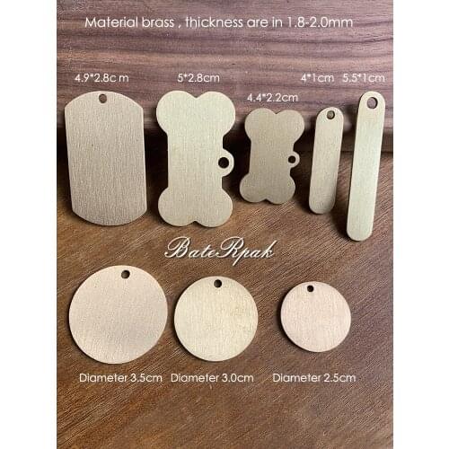 BateRpak Brass Dog Tag Metal Circle Plate,Bone Shape Copper Blank Tag, Brass Round Disk plate Thickness 2mm