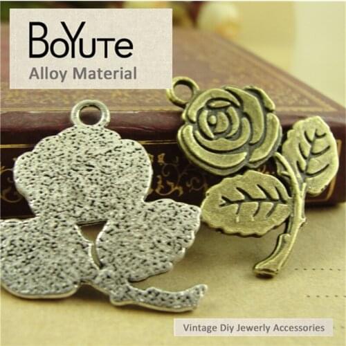 BoYuTe (40 Pieces/Lot) 27*30MM Flower Rose Charms Wholesale Two Colors Metal Zinc FashionTrendy Pendants for Jewelry Findings