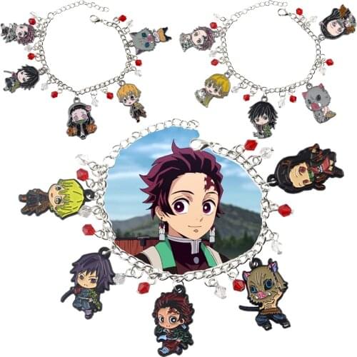 10pcs/lot Anime Demon Slayer Kimetsu no Yaiba Bracelets Kamado Tanjirou Metal Bangle pendant toy gift