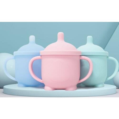 Baby Feeding Cups Soft Silicone Anti-Drop Baby Learning Feeding Mug Toddlers Children Drinking Cup with Silicone Lid Baby Supply