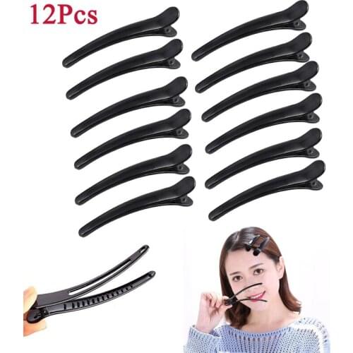 12 Pcs Black Plastic Duckbill Hair Clips Hairdressing Claw Clamp Curling Styling Curls Accessories Tools for Styling and Section