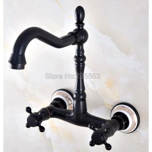 Kitchen Swivel 360 Bathroom Faucet Wall Mount Oil Rubbed Black Bronze Basin Sink Faucet Mixer Taplnf873