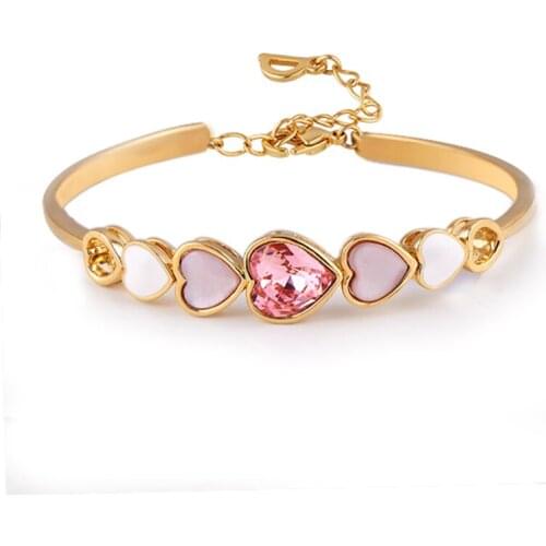 COCOM Heart Shape Bridal Bangles Bracelet Adjustable Chain Austrian Crystals Accessories for Women Girlfriend Birthday Gift