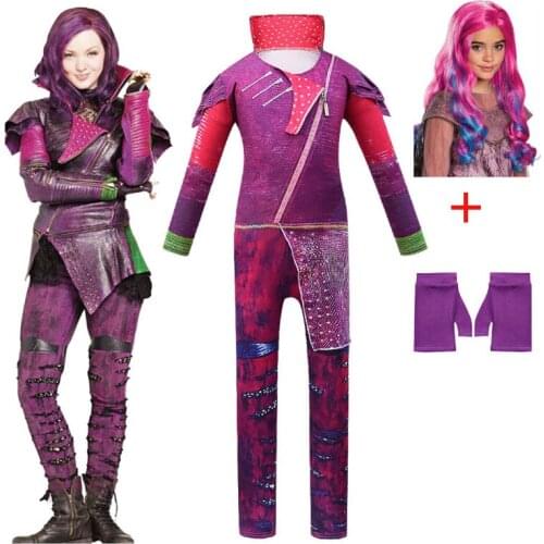 Girls Halloween clothes Descendants 3 cosplay costumes with Wig + gloves Carnival party Jumpsuits halloween costume for kids