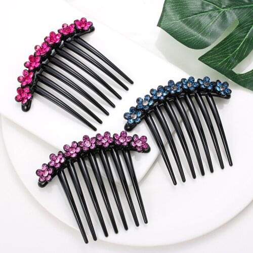 Elegent Women Crystal Flower Hair Combs Hairpins Bridal Hair Clips Rhinestone Bun Maker Headpieces Ladies Hair Ornaments Accesso