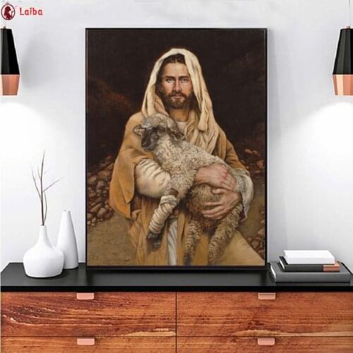 Photo custom diy diamond embroidery Jesus Christ God With Lamb Vintage diamond painting full square round drill diamond mosaic