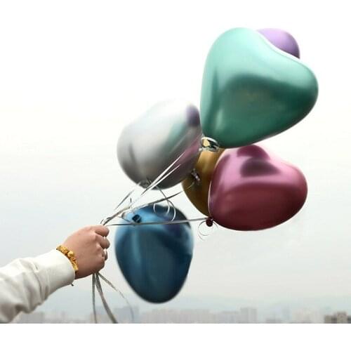 GIHOO 10pcs Heart Glossy Metal Latex Balloons Thick Chrome Metallic Balloon For Wedding Valentines Day Event Party Decorations