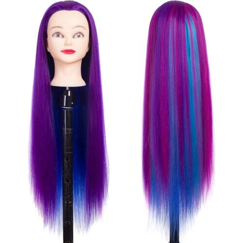 Mannequin Head for Hairstyles Rainbow Hair for Dolls Hairdressing Practice Styling Cosmetology Head with Stand for Braiding