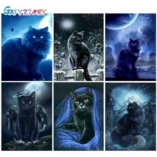 GATYZTORY 60x75cm Frame Black Cat DIY Painting By Numbers Acrylic Animal Hand Painted Oil Paint By Numbers Home Decor Art